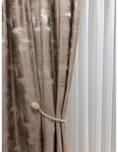 Завеса с артистичен десен в златисто и капучино