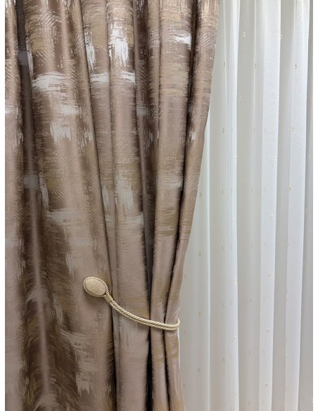 Завеса с артистичен десен в златисто и капучино