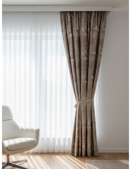 Завеса с артистичен десен в златисто и капучино