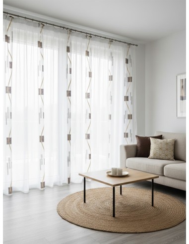 Текстил за тънко перде с кафяви квадрати