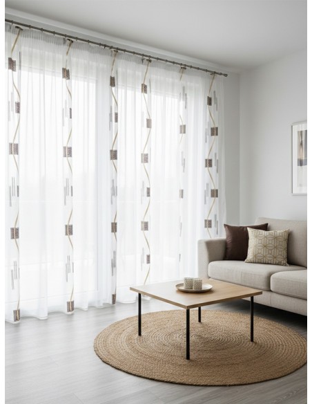 Текстил за тънко перде с кафяви квадрати