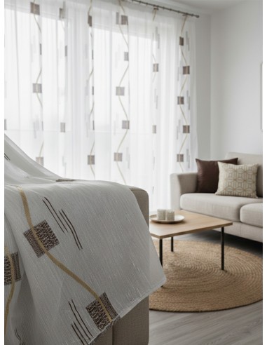 Текстил за тънко перде с кафяви квадрати