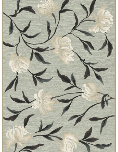 Релефен килим с цветя в беж, черно и сиво-1